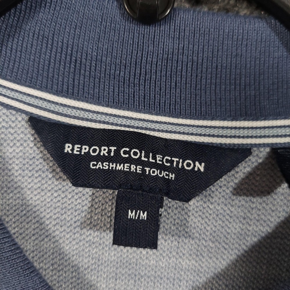 Report Collection Shirt Mens Medium Blue Striped Knit Button Front Sweater - Picture 6 of 14